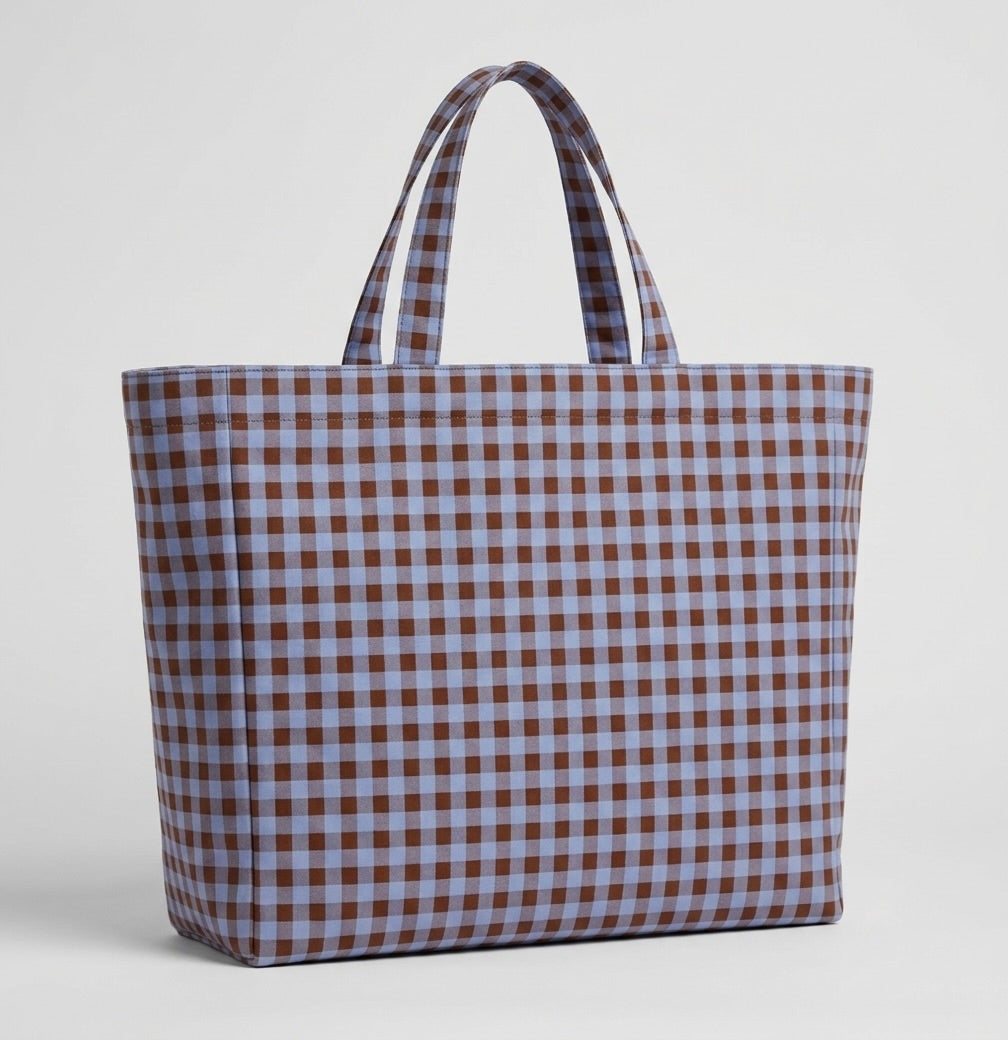Cabas Vichy Bleu Lavande & Marron LINJE