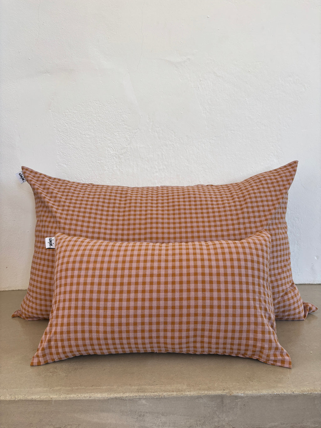 Housse de coussin Vichy Rose Poudré & Brun LINJE