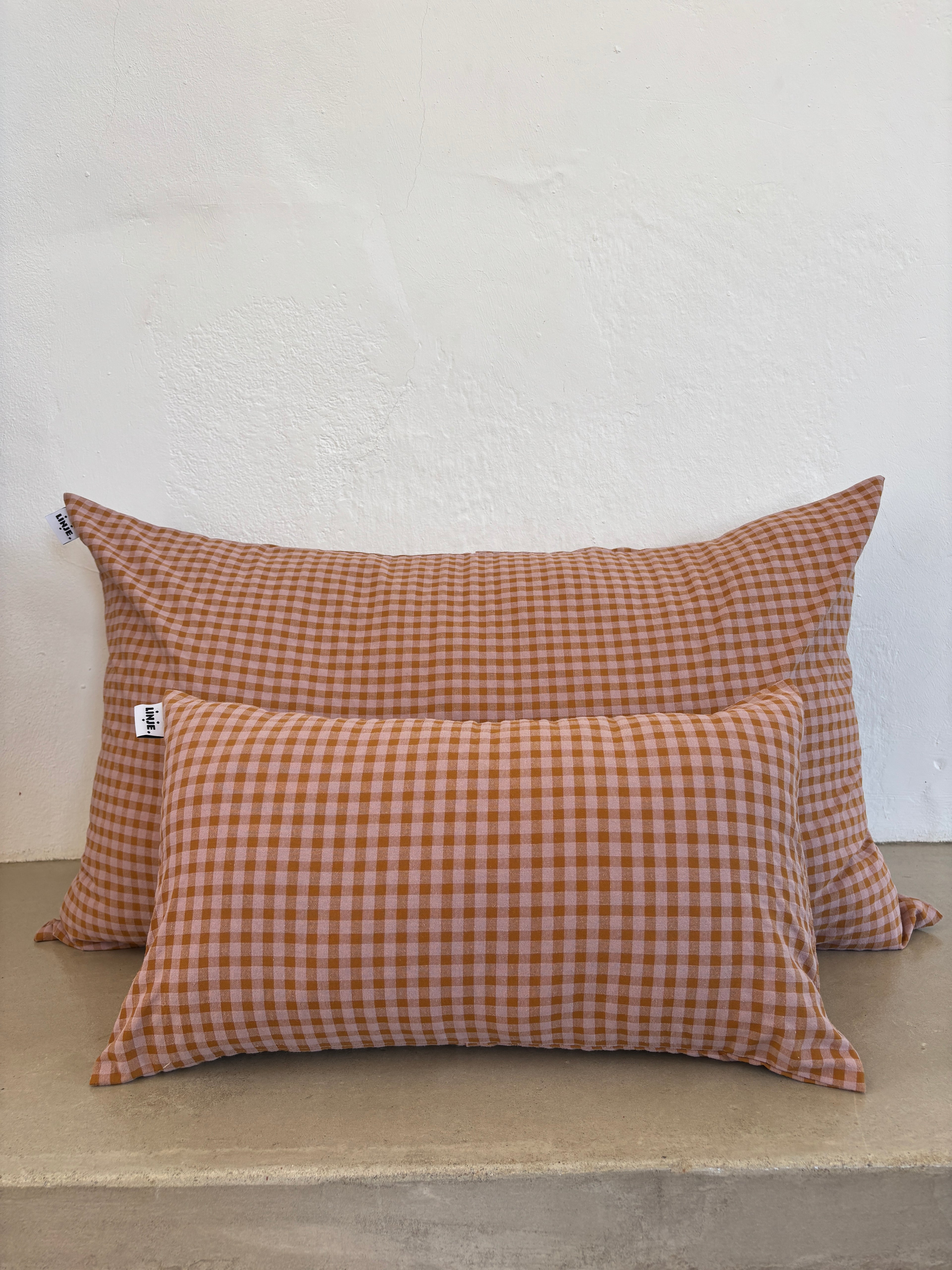 Housse de coussin Vichy Rose Poudré & Brun LINJE