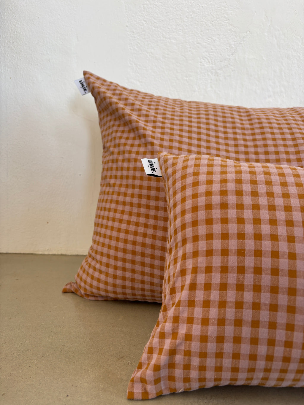Housse de coussin Vichy Rose Poudré & Brun LINJE