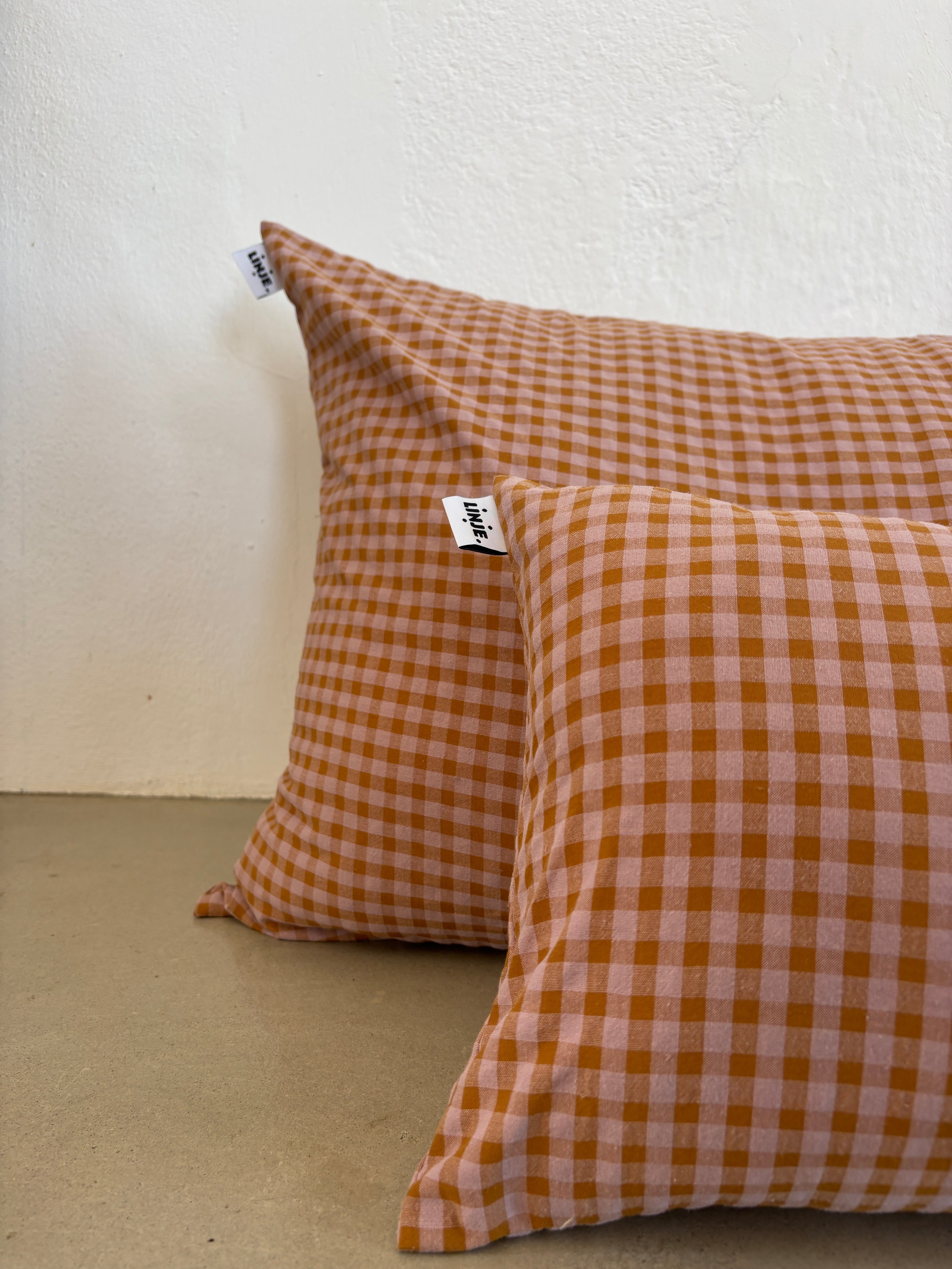 Housse de coussin Vichy Rose Poudré & Brun LINJE