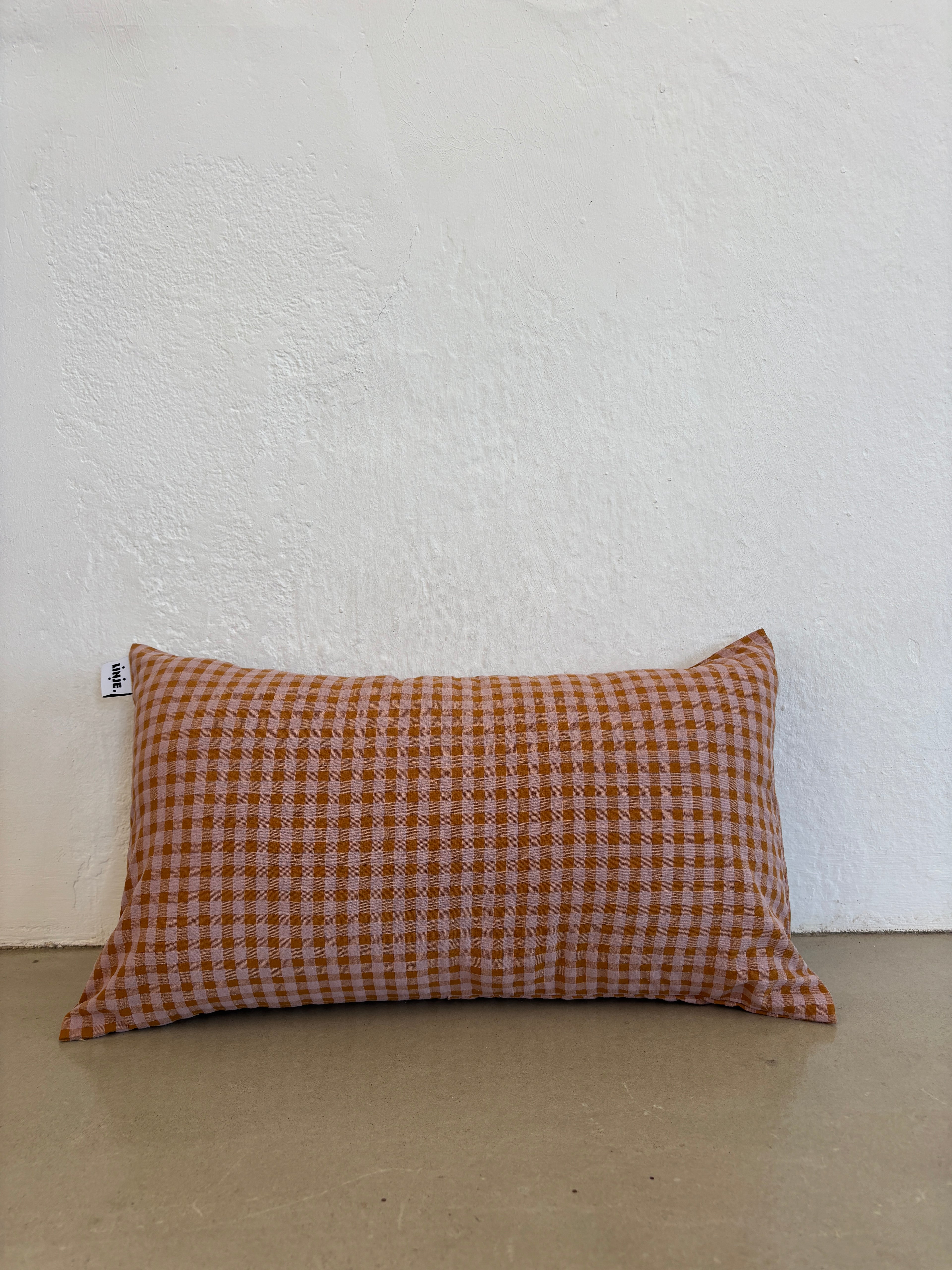 Housse de coussin Vichy Rose Poudré & Brun LINJE
