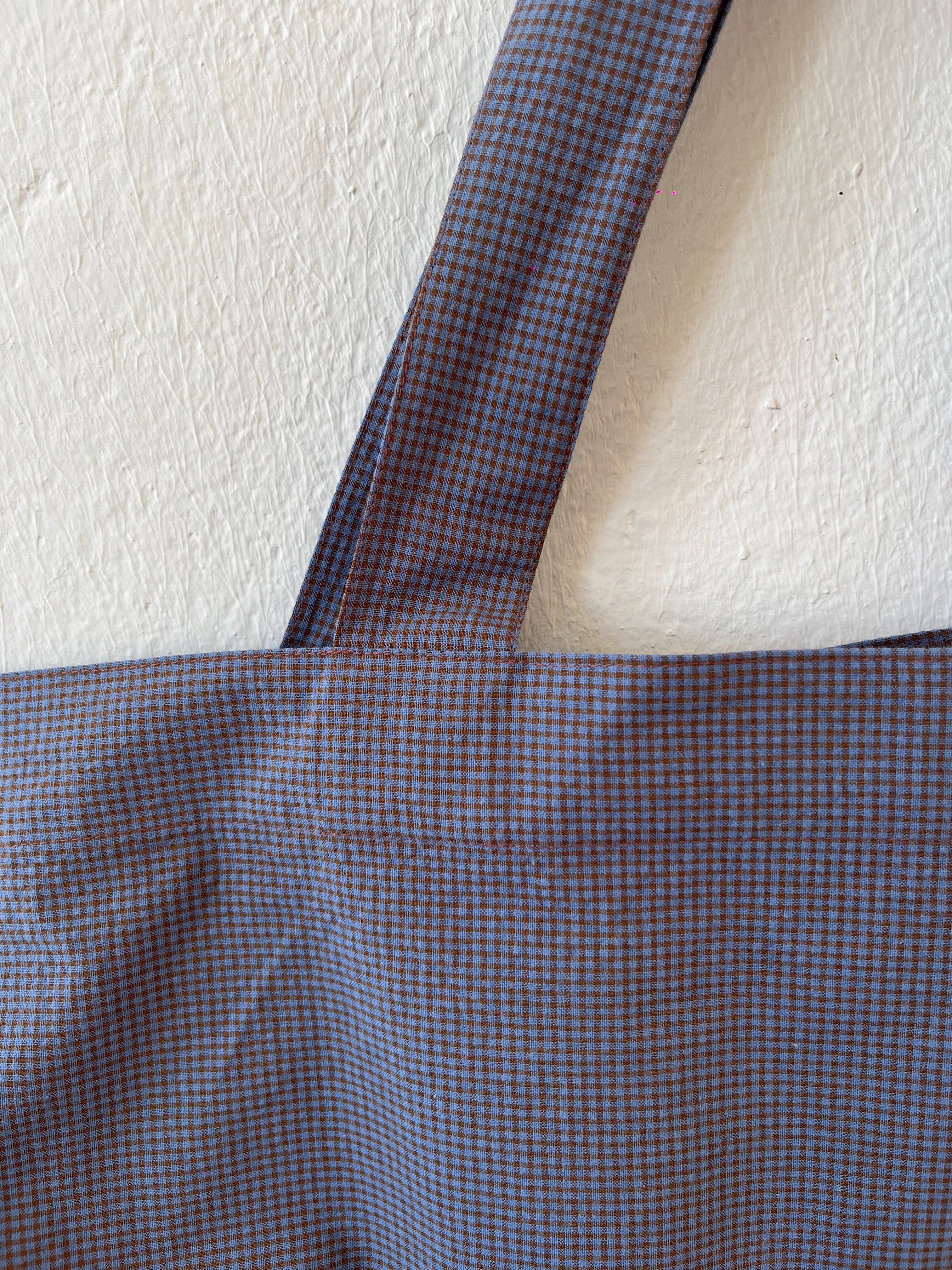 Cabas Mini Vichy Bleu Lavande & Marron LINJE