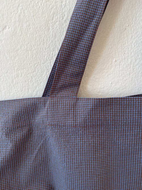 Cabas Mini Vichy Bleu Lavande & Marron LINJE