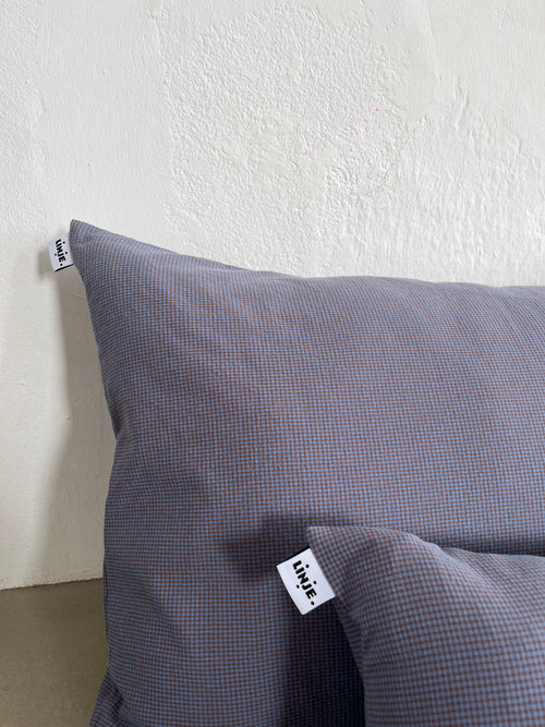 Housse de coussin Mini Vichy Bleu Lavande & Marron LINJE